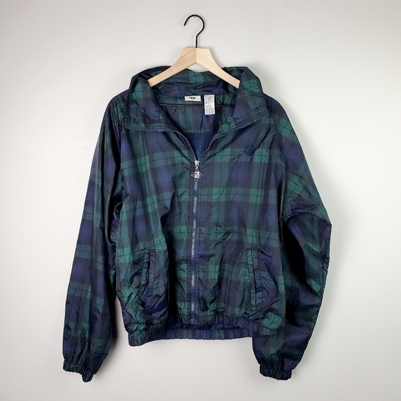 Jerzees Green Blue Plaid ZIp Jacket Vintage Medium - Picture 1 of 7
